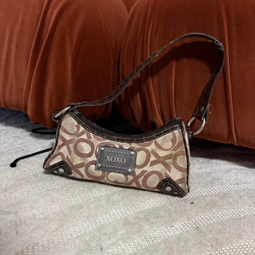 Vtg Y2K XOXO brown beige monogram logo pattern purse punk boho glam party